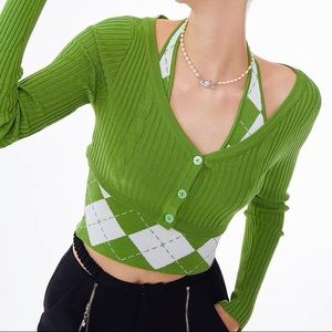 Avocado green two piece knit crop top